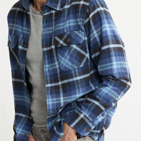 JachsNY Men’s Heritage Flannel Blue Plaid Shirt - Picture 2 of 6